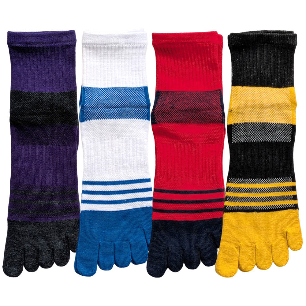 5本指 靴下 メンズ 4足セット スポーツ用 五本指 ソックス サポート付き ミドル丈 ランニング ウォーキング サイクリング ゴルフ フィットネス スポーツジム 25-27cm 27-29cm 大きいサイズ プレゼント ギフト 男性用