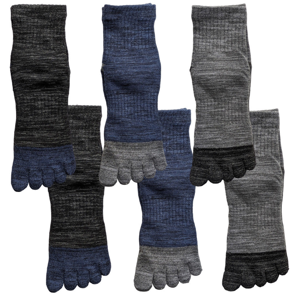 5本指 靴下 メンズ ソックス 6足セット 足底パイル編み ミックスカラー サポート付き 黒 紺 グレー 五本指 ワークウェア スポーツ 運動 25-27cm 27-29cm