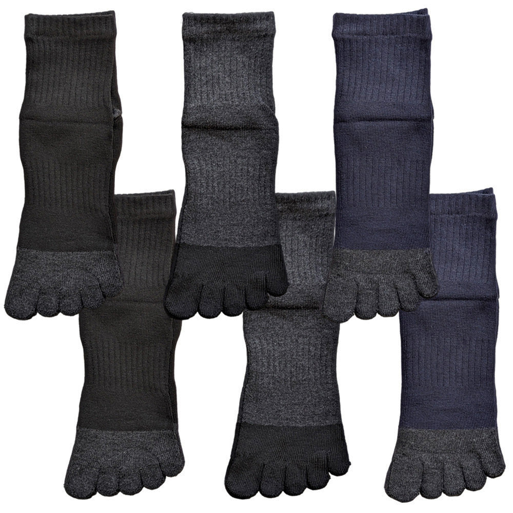 靴下 メンズ 5本指 ソックス 6足セット 抗菌防臭加工 無地 サポート付き 黒 紺 チャコールグレー 五本指 25-27cm 27-29cm 仕事 ビジネス 通勤 通学