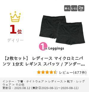 【2枚セット】 レディース マイクロミニパンツ 1分丈 レギンス スパッツ / アンダーパンツ インナーパンツ ブラック 黒
