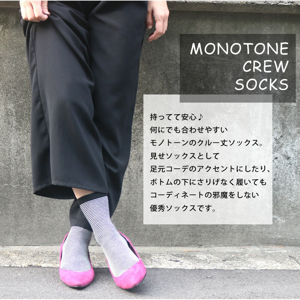 靴下 レディース ソックス 10足セット モノトーン ベーシックデザイン 綿混 クルー丈 22-24cm 送料無料 ボーダー ラインソックス