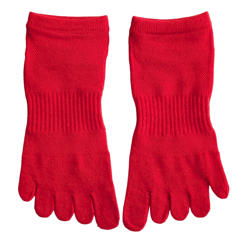 靴下 レディース 5本指 ミドル丈 シンプル サポート付き ソックス スポーツ ランニング 運動 通気性 メッシュ