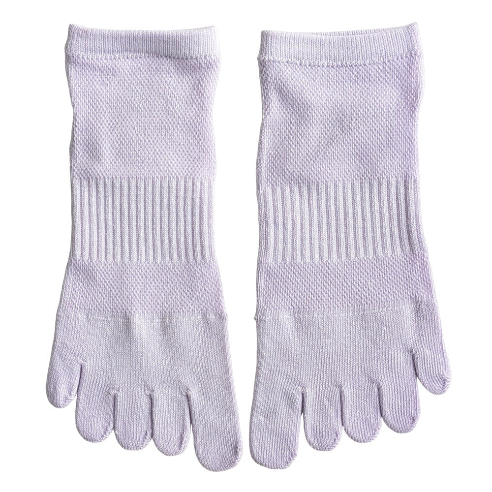 靴下 レディース 5本指 ミドル丈 シンプル サポート付き ソックス スポーツ ランニング 運動 通気性 メッシュ