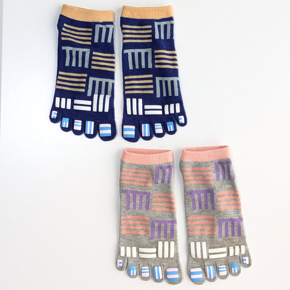 5本指ソックス レディース 6足セット 綿混 くるぶし 幾何学 蒸れにくい スニーカー丈 かわいい おしゃれ ニュアンスカラー スポーツ ギフト プレゼント まとめ買い