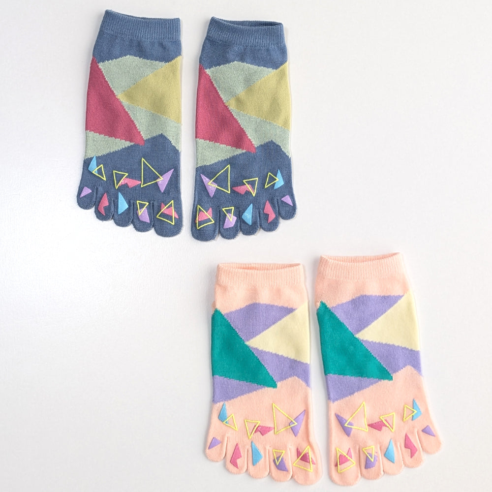 5本指ソックス レディース 6足セット 綿混 くるぶし 幾何学 蒸れにくい スニーカー丈 かわいい おしゃれ ニュアンスカラー スポーツ ギフト プレゼント まとめ買い