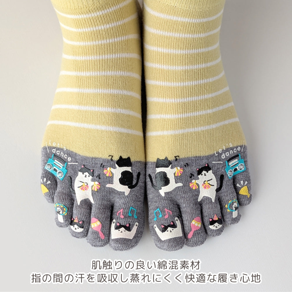 5本指ソックス 6足セット 可愛いプリントデザイン くるぶし丈 / 靴下 レディース 五本指 ショート丈 ソックス 5本指靴下 23-25cm ネコ 猫 犬 イヌ クマ