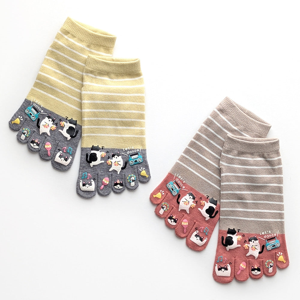 5本指ソックス 6足セット 可愛いプリントデザイン くるぶし丈 / 靴下 レディース 五本指 ショート丈 ソックス 5本指靴下 23-25cm ネコ 猫 犬 イヌ クマ