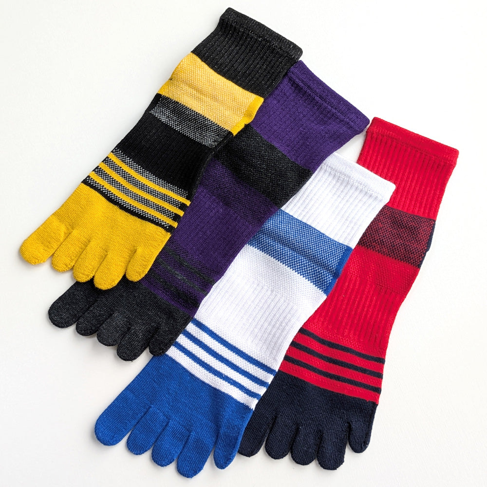 5本指 靴下 メンズ 4足セット スポーツ用 五本指 ソックス サポート付き ミドル丈 ランニング ウォーキング サイクリング ゴルフ フィットネス スポーツジム 25-27cm 27-29cm 大きいサイズ プレゼント ギフト 男性用